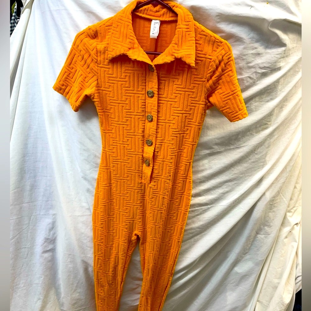 Belita Orange Textured Jumpsuit with Button Front ladies sz  OS M-L